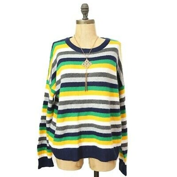 Court & Rowe Crop Sweater Top Size M Wool Blend Striped Multi NWT $89 B9 - Picture 3 of 6